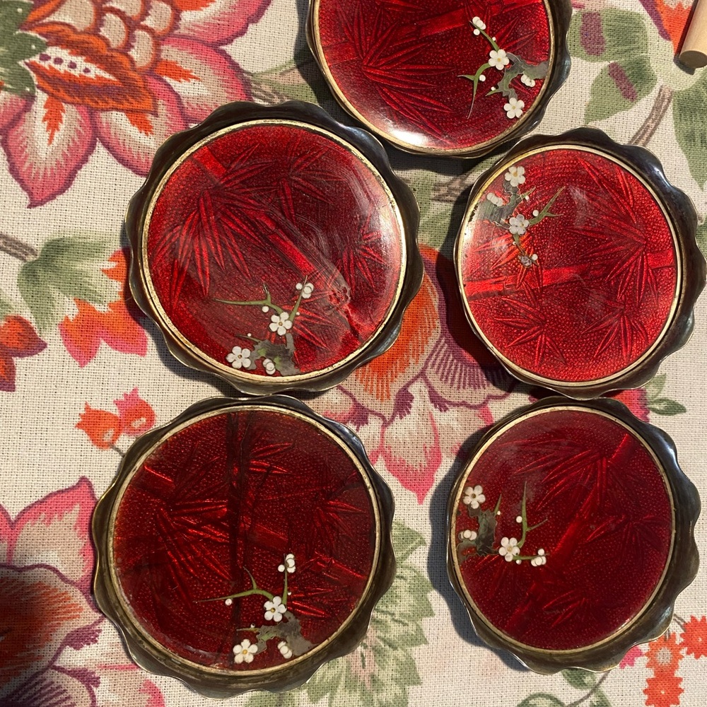 Set of Red Floral Coasters
